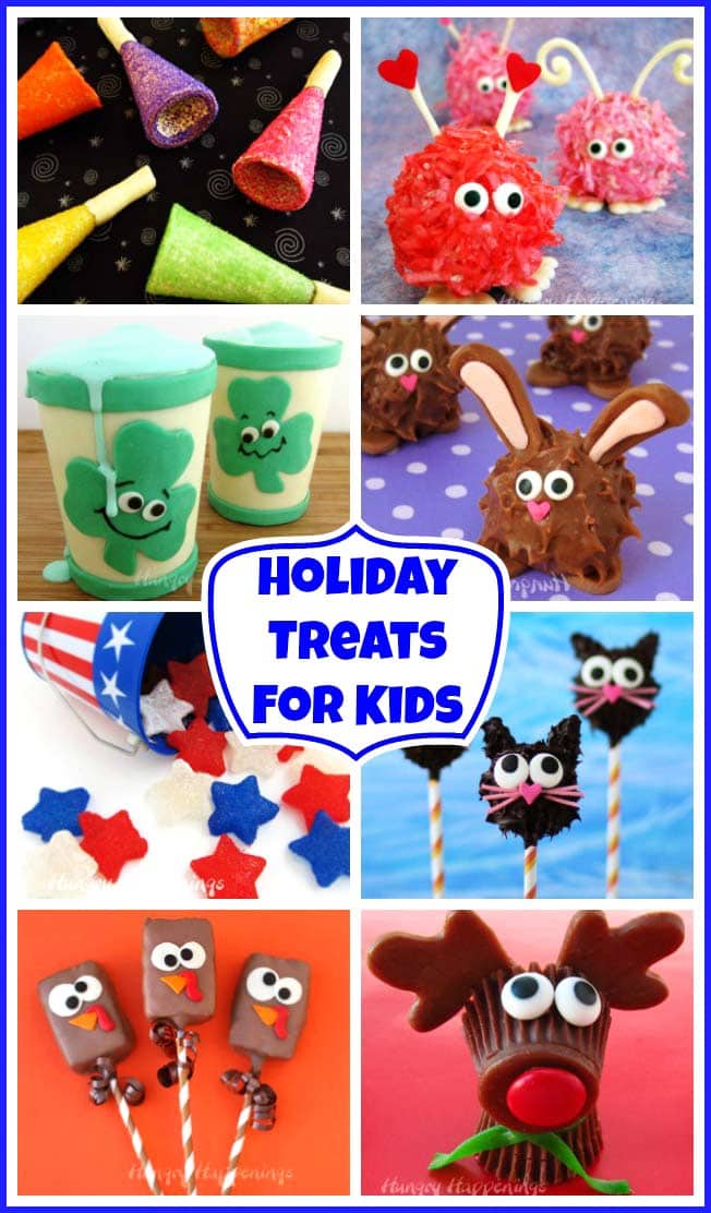 Celebrate New Year's, Valentine's Day, St. Patrick's Day, Easter, 4th of July, Halloween, Thanksgiving, and Christmas by making some fun Holiday Treats for Kids. These cute snacks will brighten any child's holiday.