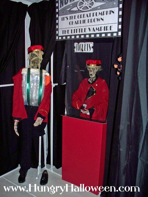 zombie ticket takers made out of PVC and Halloween costumes.