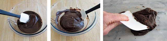 blend corn syrups and chocolate together to make homemade Tootsie Rolls (modeling chocolate)