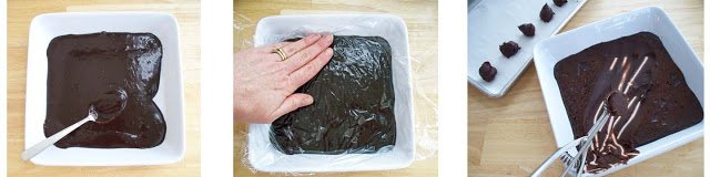 spread chocolate ganache into a shallow dish and cover with plastic wrap until thickened then scoop.