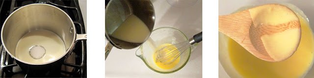 making custard in a saucepan.