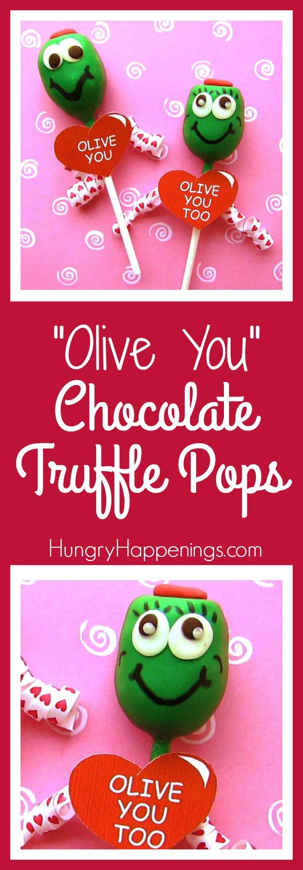 Be as punny as possible for Valentine's Day with these Chocolate Truffle Pops. They read "Olive You" but mean so much more when given to a loved one.