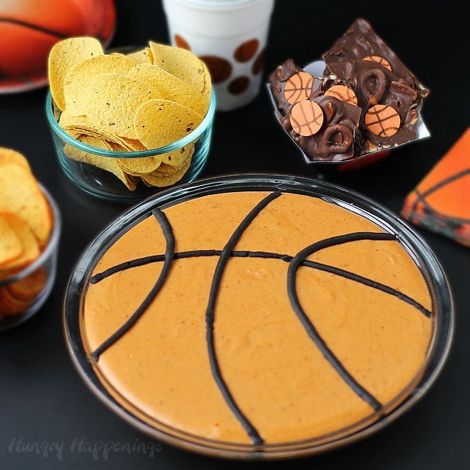 bean dip decorated to look like a basketball