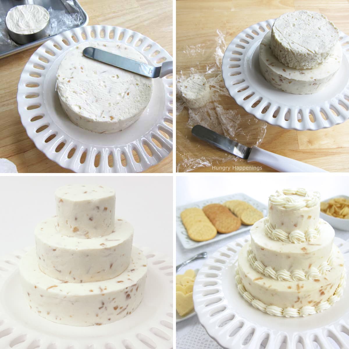 making a cheese ball wedding cake with 3 layers.