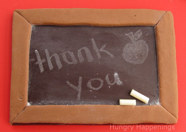 chocolate chalkboard with a frame says, "thank you"