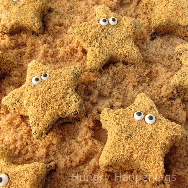 Starfish S'mores - Chocolate dipped homemade star shaped marshmallows coated in graham crackers crumbs.