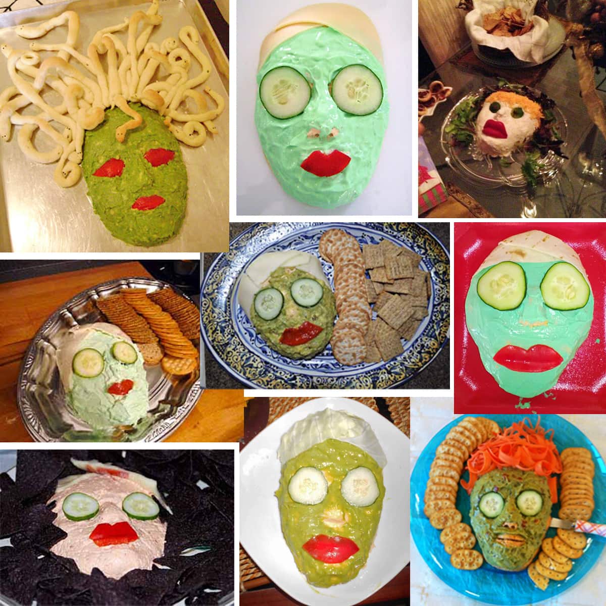 funny appetizer recipes for a spa party featuring various facial mask cheese balls. 