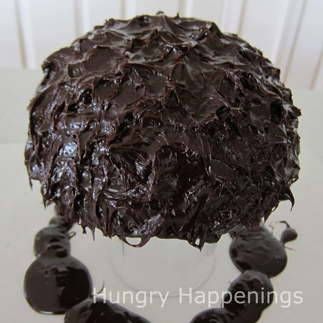 Chocolate ganache covered cake makes a great spider cake body.