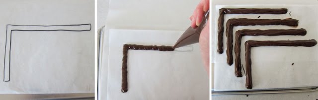 Pipe giant chocolate spider legs onto parchment paper. 