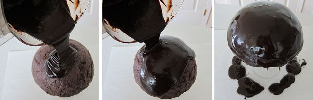 Pour chocolate ganache over the cake. 