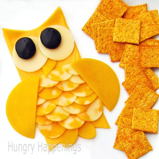 cheese slice owl served with crackers