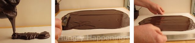 spreading chocolate into a thin layer. 