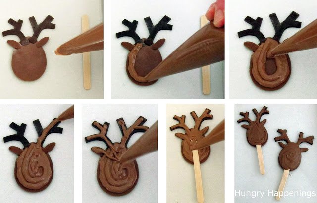 making chocolate reindeer lollipops.