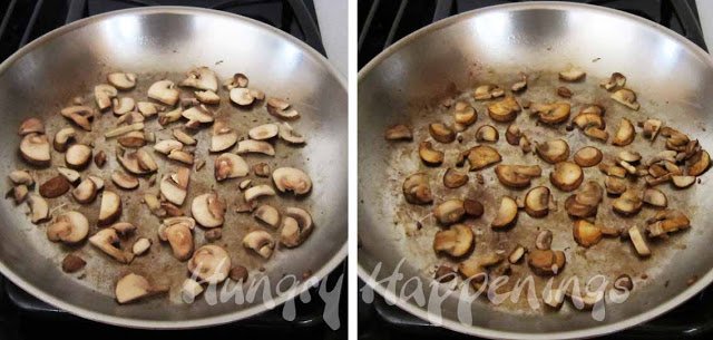 cooking mushrooms in a skillet. 