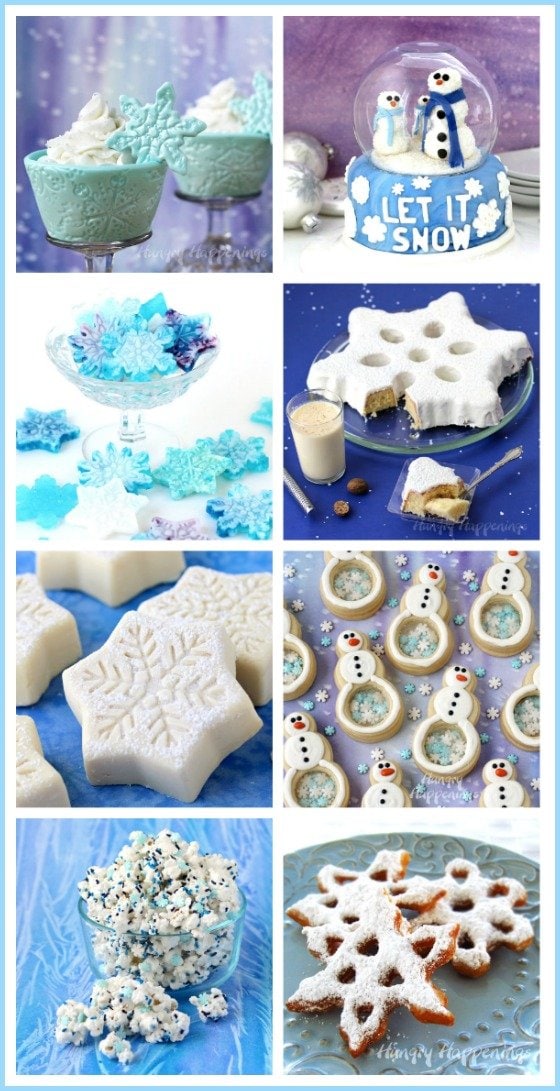Edible Snowflakes. See all the recipes and tutorials to make snowflake cookies, cakes, popcorn, donuts, cupcakes, fudge, and more at HungryHappenings.com.