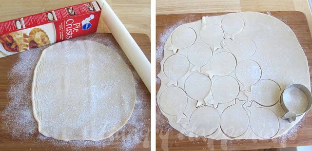 cut pie dough using a balloon cookie cutter