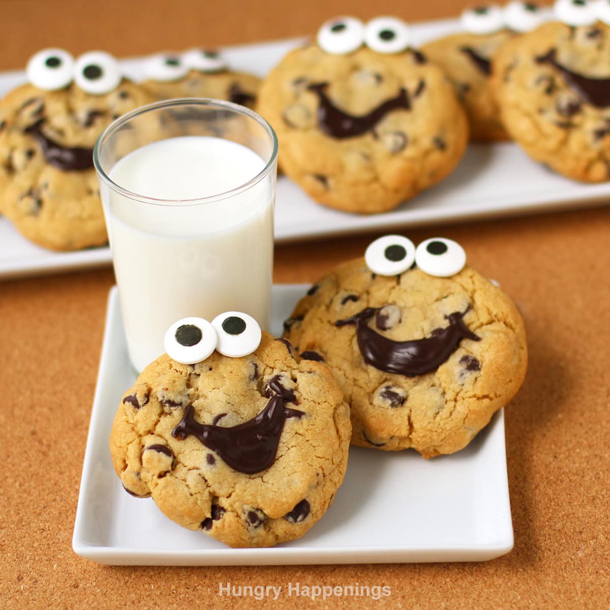 chocolate chip cookies with smiley faces.