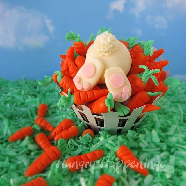 bunny butt cupcake with carrots.
