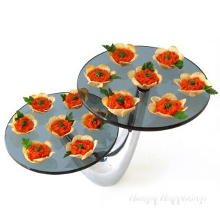 Roasted red pepper pesto tart flowers decorated with parsley leaves