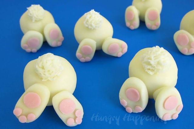 white modeling chocolate bunny butts. 
