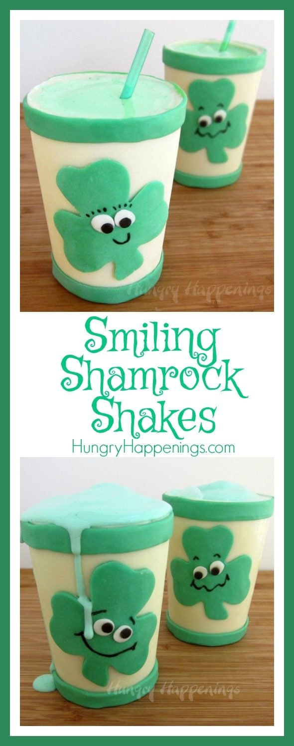 If you're looking for a sweet cold treat to have on St. Patrick's Day make these Smiling Shamrock Shakes! Your kids will love these cute treats and they're easy to make!