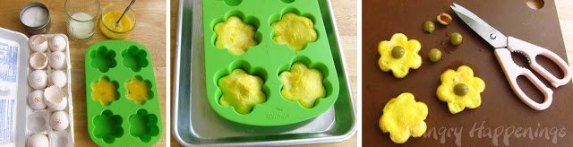 baking scrambled eggs in a daisy silicone mold. 