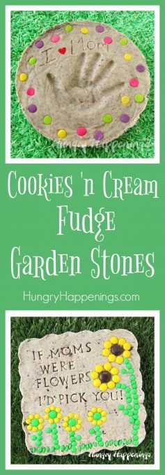 A homemade gift for your mom on Mother's Day will surely win her heart and these edible Cookies and Cream Fudge Garden Stones are a unique treasure she will love.