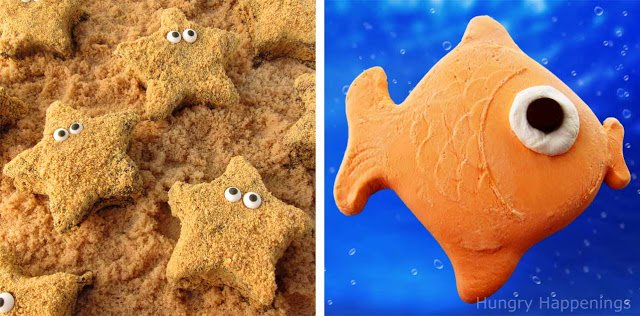 beach themed treats including starfish s'mores and marshmallow goldfish