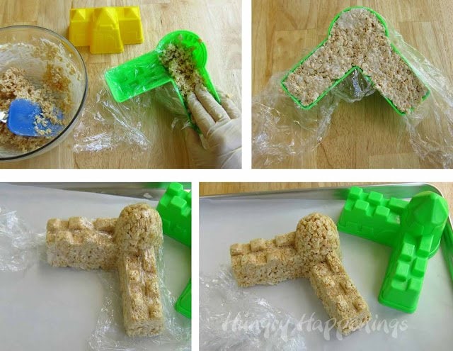 making a sand castle rice krispies treat using a sand mold. 