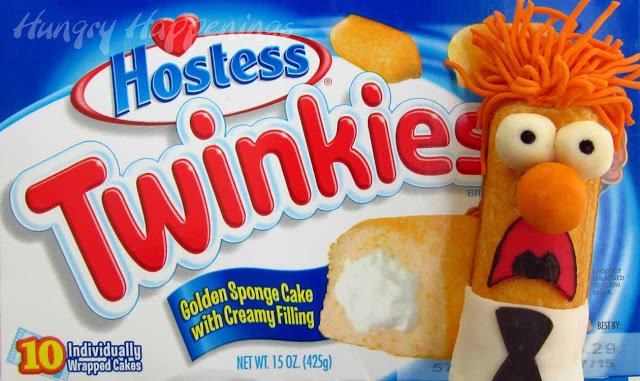Beaker cake made out of Hostess Twinkies.