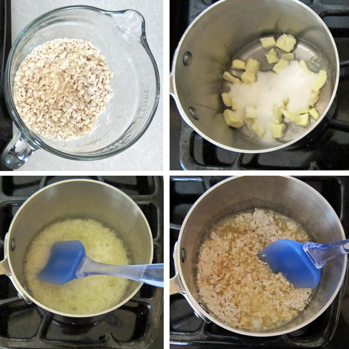 making almond nougatine on the stove.