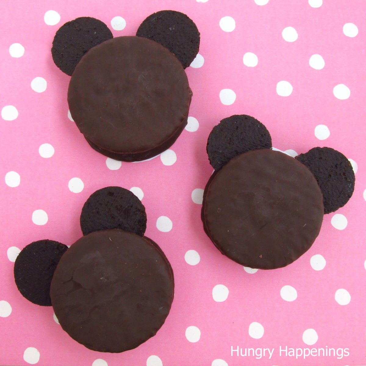Mickey Mouse snack cakes with OREO Cookie ears.