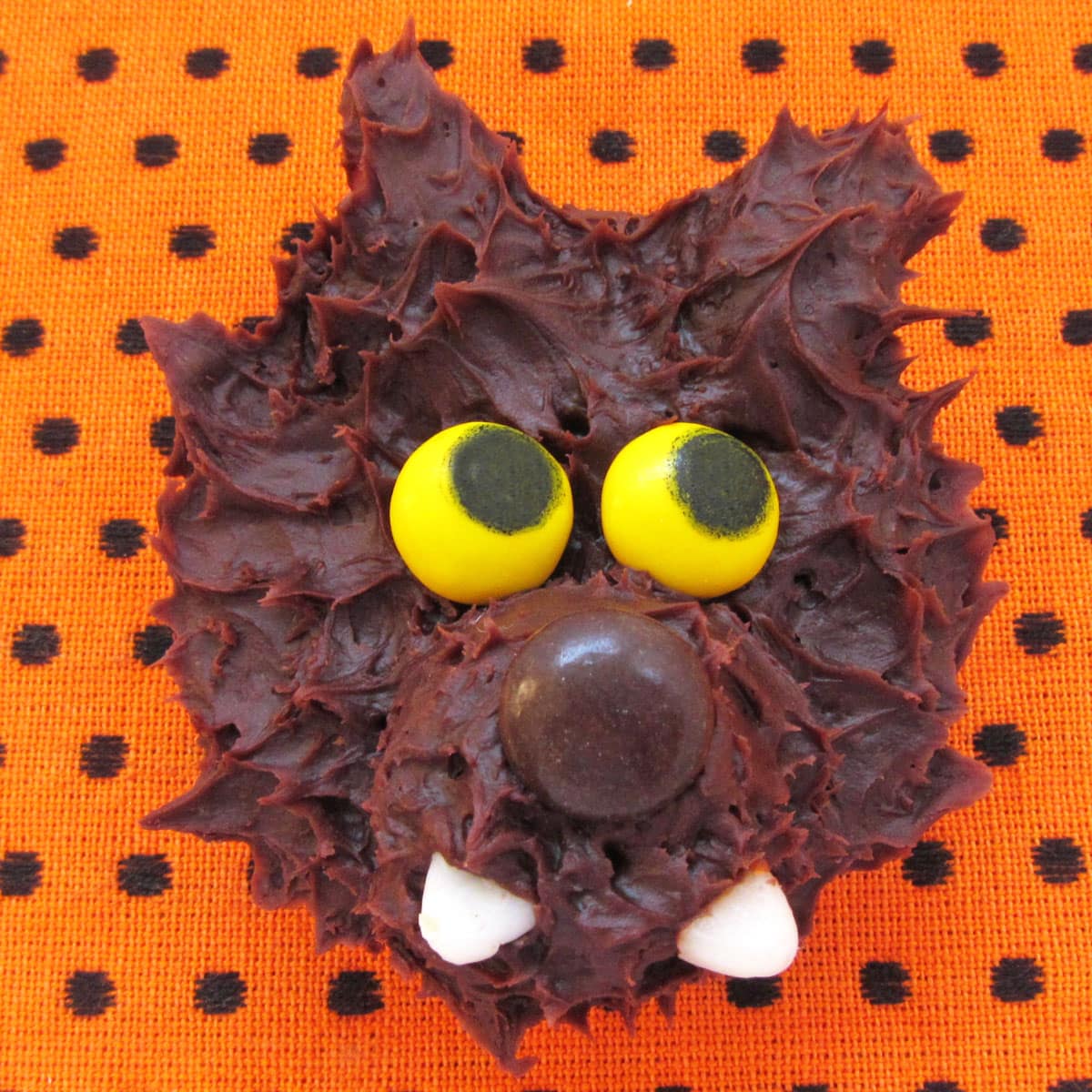 werewolf cake frosted with chocolate frosting.