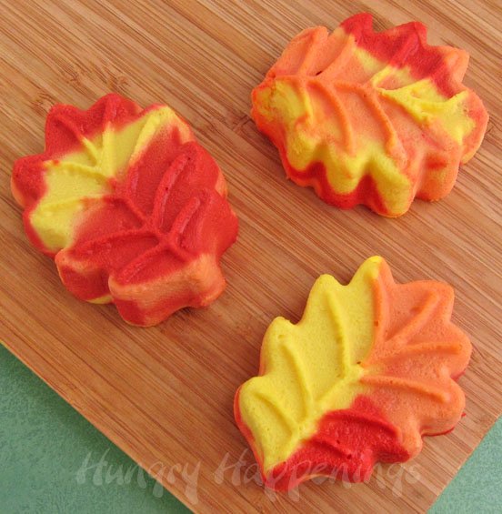 orange, yellow, and red cheesecake leaves. 