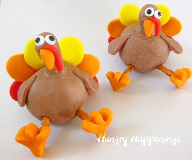 two decorated fudge turkeys. 