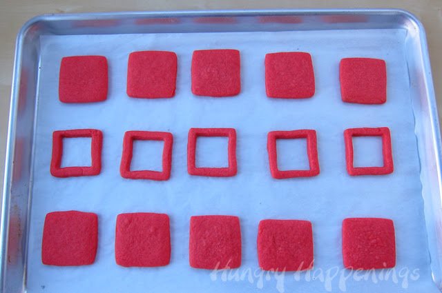baked red square cookies.
