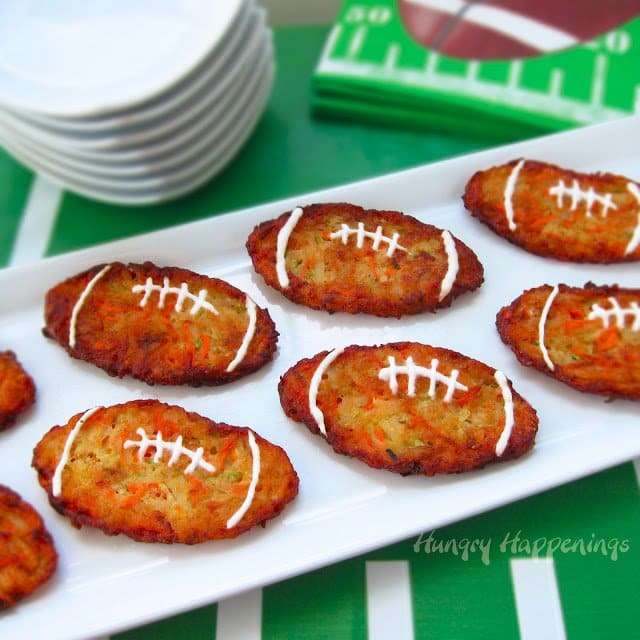 football-shaped zucchini pancakes