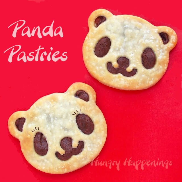 panda bear pastries filled with chocolate hazelnut spread on a red background