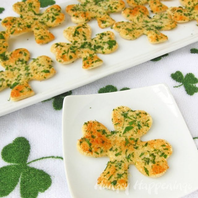 Looking for a savory appetizer to make for St. Patrick's Day? Try these Shamrock Shaped Snack Crisps, they'll impress your friends and are great to use on any dip!