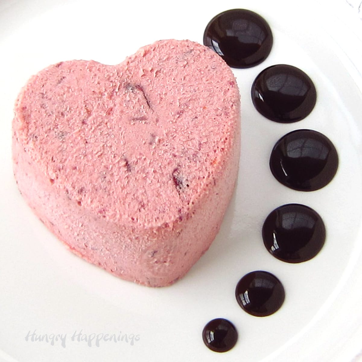 cranberry orange semi-freddo hearts with chocolate ganache dots