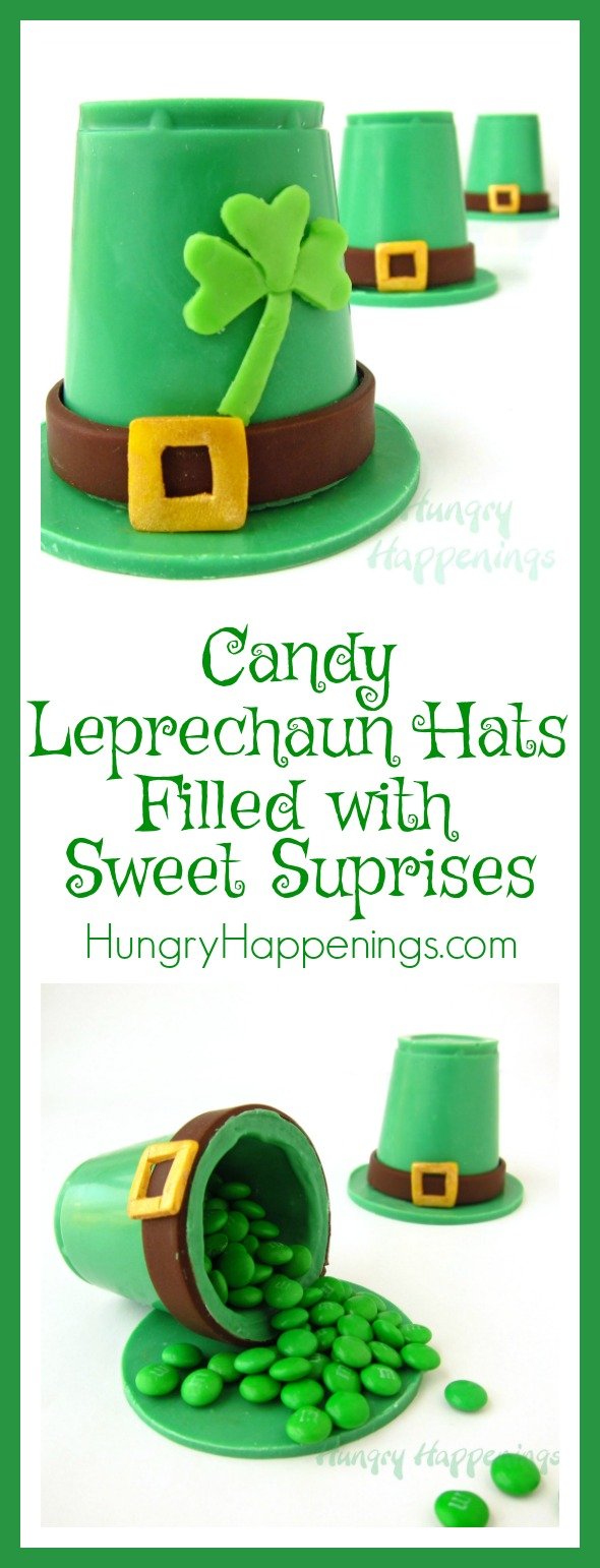 These Candy Leprechaun Hats filled with Sweet Surprises are the perfect treat for your St. Patrick's Day Party! They are simple and easy to customize with your favorite candies!