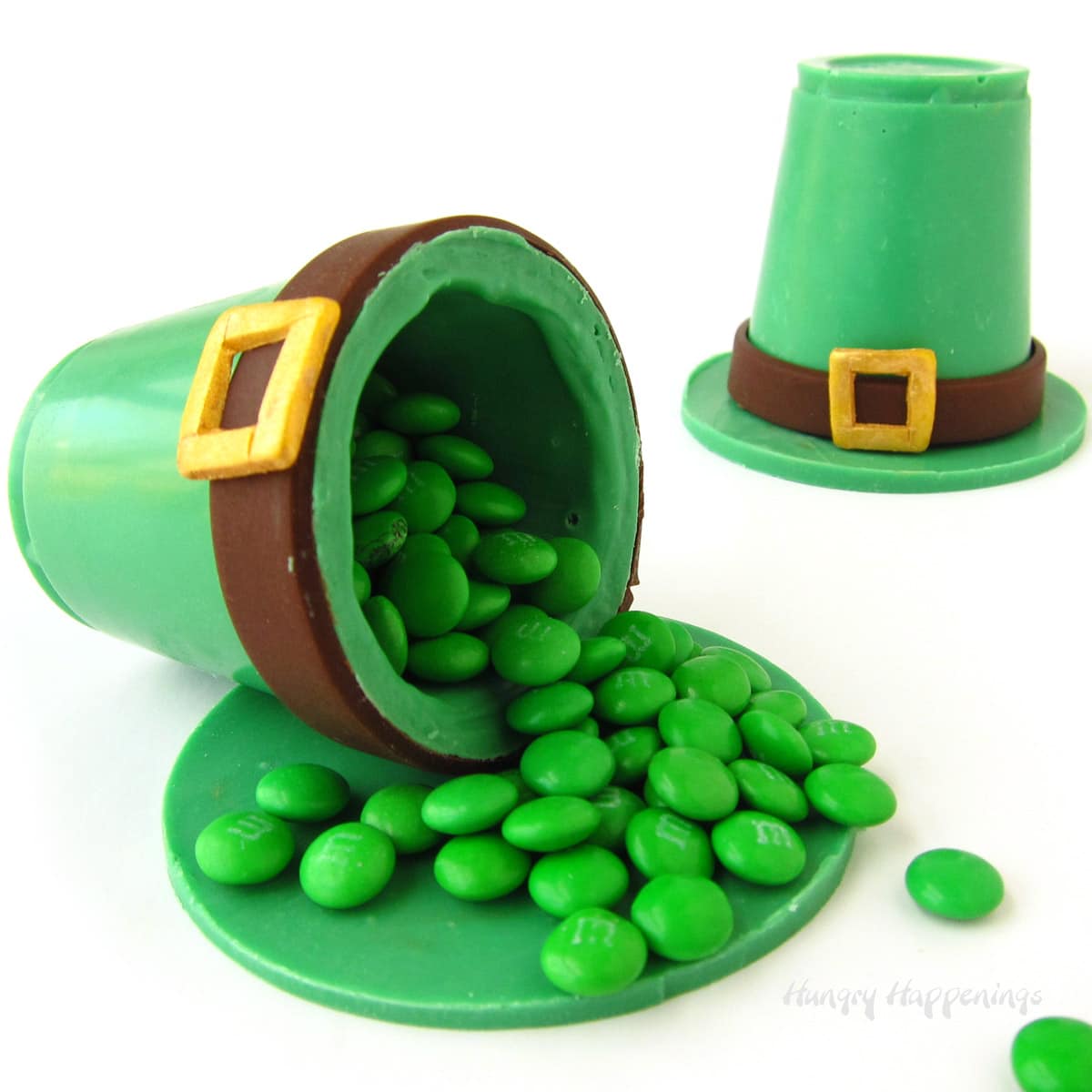 St. Patrick's Day chocolate leprechaun hats filled with green M&Ms