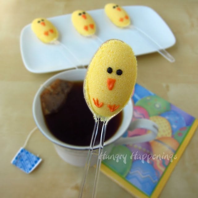 baby chick sugar spoon served with hot tea. 