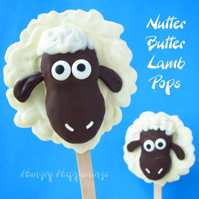 Cute chocolate lamb lollipops made with Nutter Butter Cookies. 
