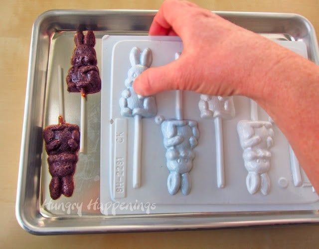 unmold the bunny cookies from the hard candy mold.