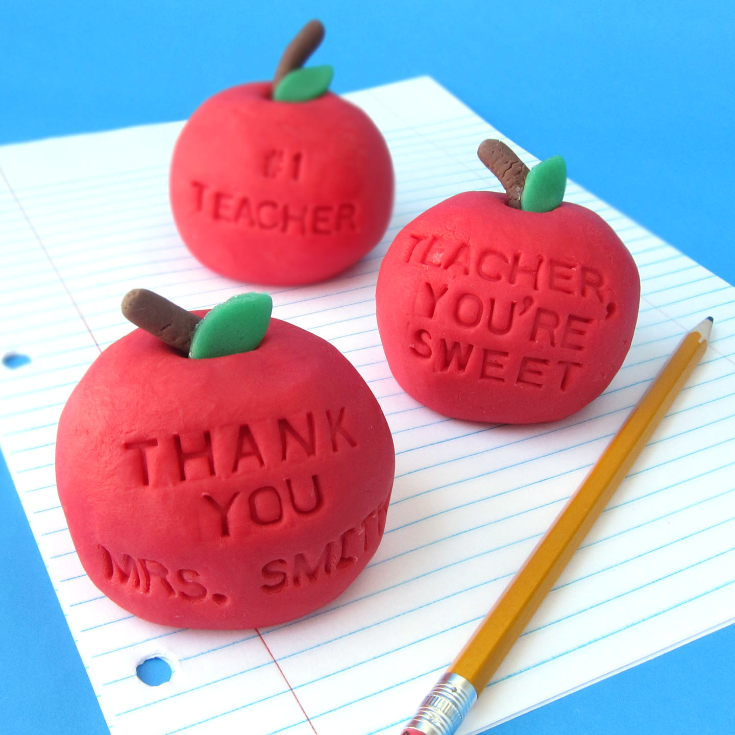 fudge apples - white chocolate fudge shaped into apples and personalized with messages to teachers