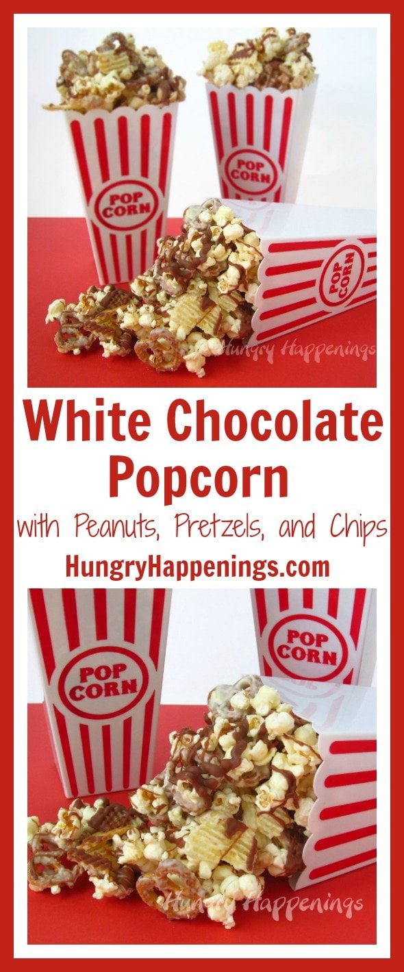 Give the fathers in your family a delicious snack they will really enjoy for Father's Day! This White Chocolate Popcorn with Peanuts, Pretzels, and Chips will have them craving more!