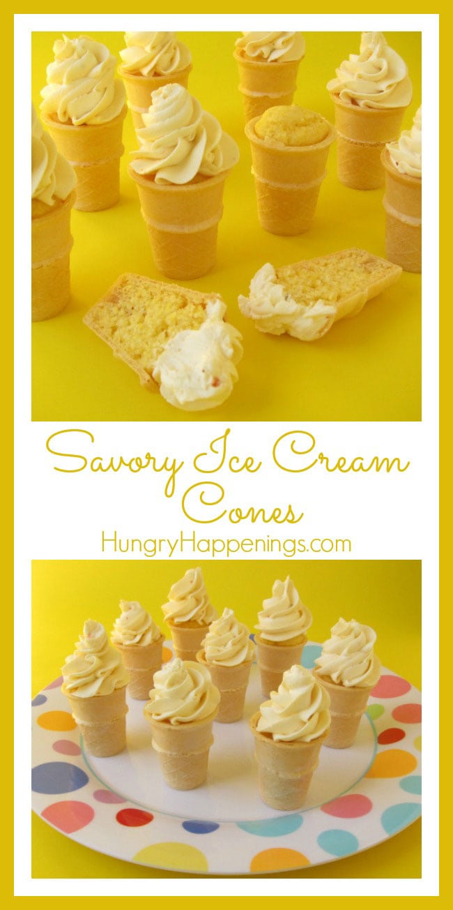 Put a twist on your normal cone and make these simple Savory Ice Cream Cones! They're so easy to make and are great Summer Appetizers for any party.