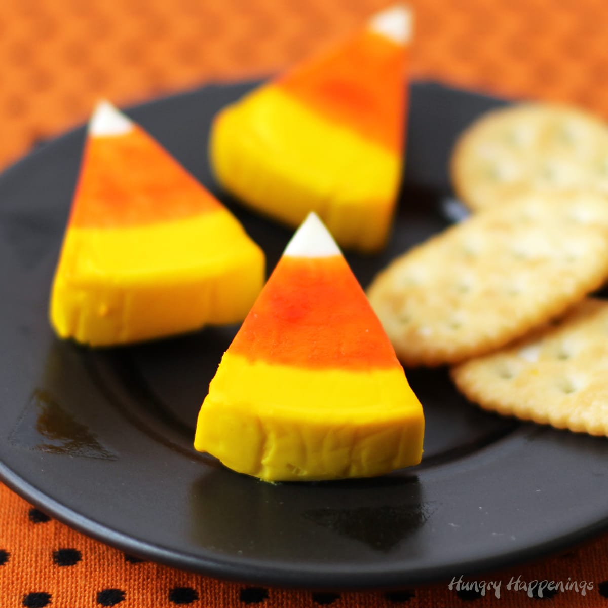 candy corn cheese made using Laughing Cow cheese wedges.