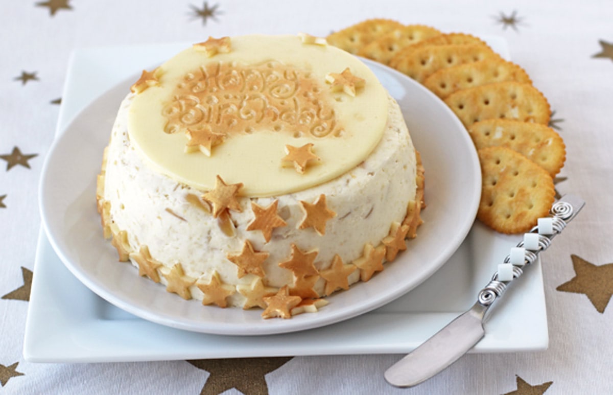 Gold star cheese ball birthday cake.